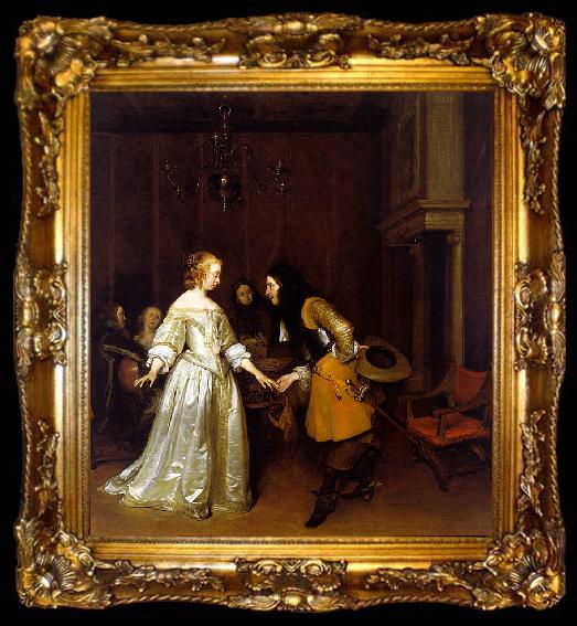 framed  Gerard Ter Borch An Officer Making his Bow to a Lady, ta009-2